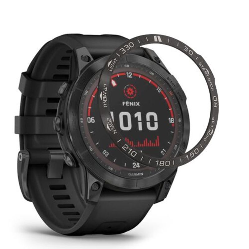 Laptop, Telefoane si Tablete/Wearables si gadgeturi/Gadgeturi/Accesorii SMART - Rama cadran pentru Garmin Fenix 7, Kwmobile, Negru/Argintiu, Aluminiu, 58350.01 - Infinity.ro