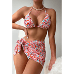 Fashion, accesorii si bijuterii - Femei - Lenjerie si pijamale femei - Costume de baie femei - Costum de baie dama, Ava-Stars®, Sutien ajustabil si slip decupaj brazilian, Fusta tip esarfa, 3 piese, XL, Portocaliu - Infinity.ro
