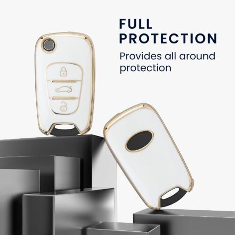 Auto si Moto - Electronice auto - Accesorii electronice auto - Husa Cheie Auto pentru Hyundai 3 Butoane, Kwmobile, Alb/Auriu, Silicon, 56000.02 - Infinity.ro