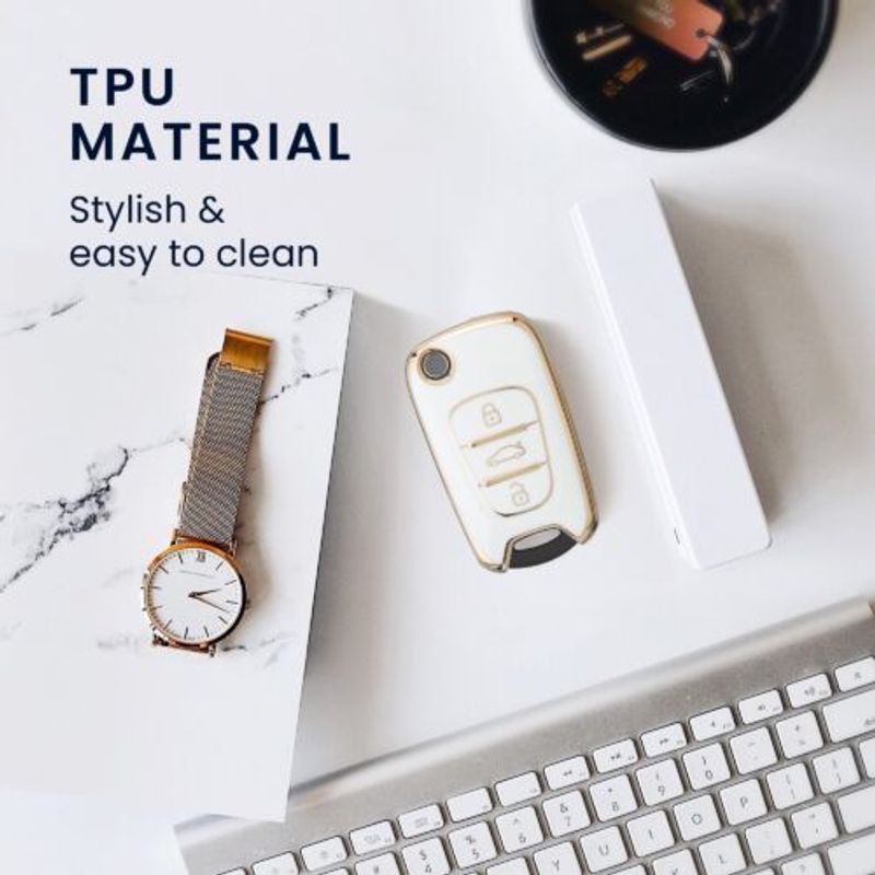 Auto si Moto - Electronice auto - Accesorii electronice auto - Husa Cheie Auto pentru Hyundai 3 Butoane, Kwmobile, Alb/Auriu, Silicon, 56000.02 - Infinity.ro