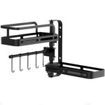 Casa si Gradina - Mobilier - Biblioteci si rafturi - Rafturi - Raft depozitare, Quasar & Co.®, rotativ, etajera cu 2 polite, cu rotatie 180°, cu carlige, metal, 30 x 30 x 12 cm, negru - Infinity.ro