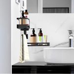 Casa si Gradina - Mobilier - Biblioteci si rafturi - Rafturi - Raft depozitare, Quasar & Co.®, rotativ, etajera cu 2 polite, cu rotatie 180°, cu carlige, metal, 30 x 30 x 12 cm, negru - Infinity.ro