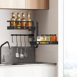 Casa si Gradina - Mobilier - Biblioteci si rafturi - Rafturi - Raft depozitare, Quasar & Co.®, rotativ, etajera cu 2 polite, cu rotatie 180°, cu carlige, metal, 30 x 30 x 12 cm, negru - Infinity.ro