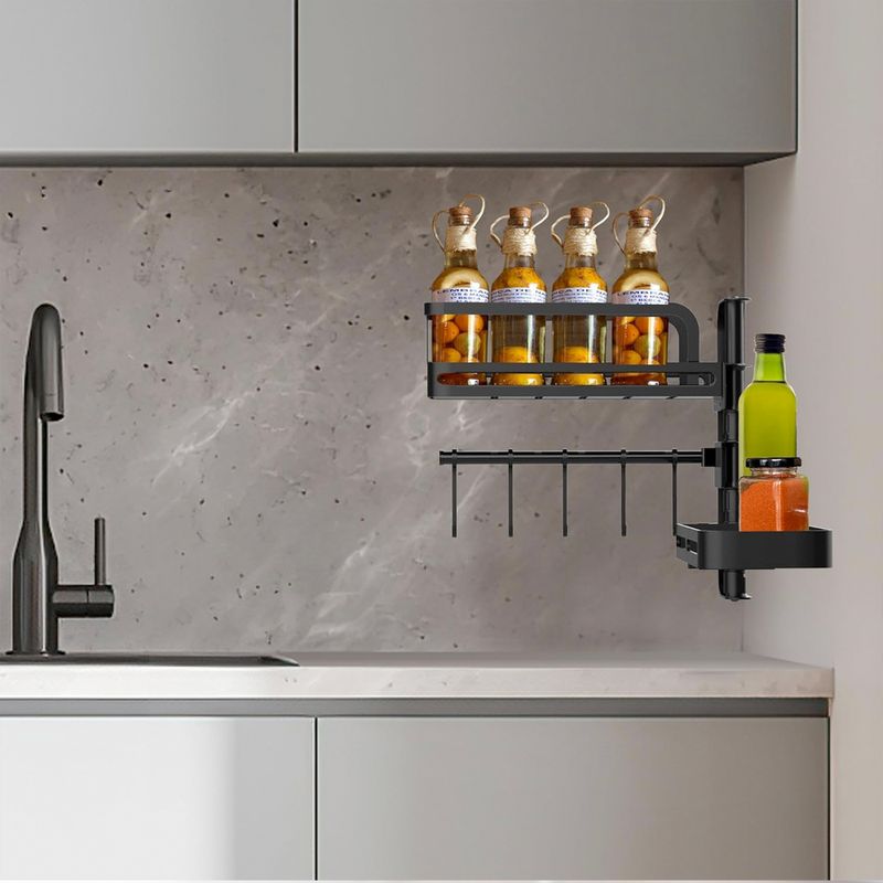 Casa si Gradina - Mobilier - Biblioteci si rafturi - Rafturi - Raft depozitare, Quasar & Co.®, rotativ, etajera cu 2 polite, cu rotatie 180°, cu carlige, metal, 30 x 30 x 12 cm, negru - Infinity.ro
