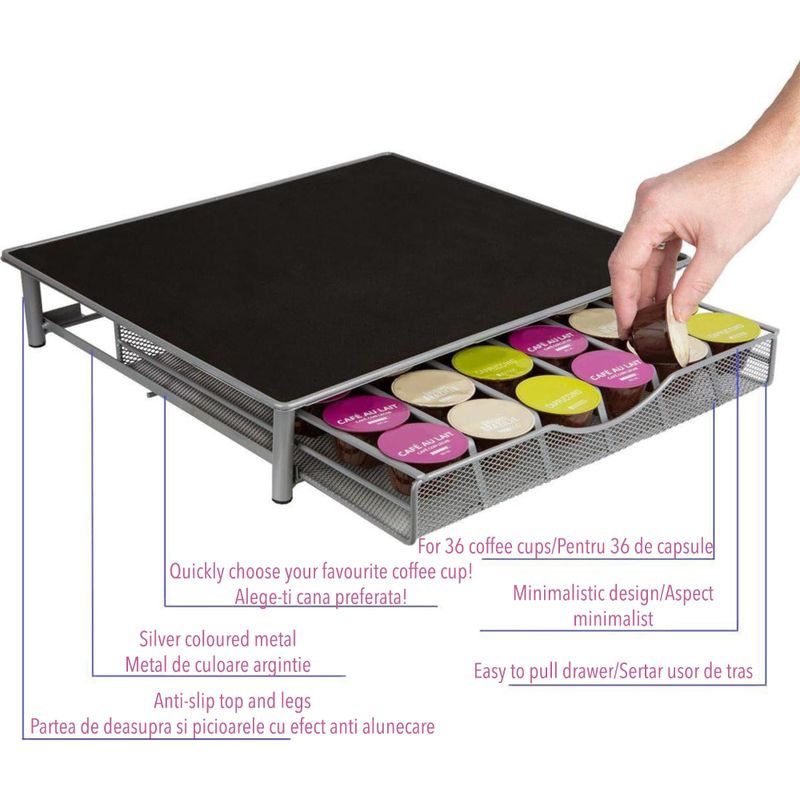Electronice si Electrocasnice - Electrocasnice bucatarie - Preparare bauturi - Accesorii si consumabile aparate preparare bauturi - Suport pentru 36 capsule cafea,Quasar & Co.®,suport cafetiera, stand orizontal,suprafata antiaderenta,35x39x7,7 cm,metal - Infinity.ro