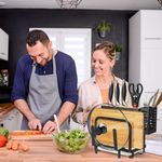 Casa si Gradina - Bucatarie si vesela - Organizare si depozitare bucatarie - Suporturi tacamuri si vase - Suport ustensile bucatarie, Quasar & Co.®, pentru capac/tocator, tacamuri si cutite, otel inoxidabil, 24x13x23.5cm,negru - Infinity.ro