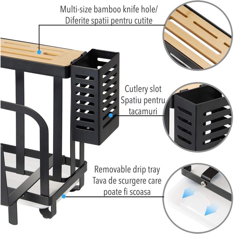 Casa si Gradina - Bucatarie si vesela - Organizare si depozitare bucatarie - Suporturi tacamuri si vase - Suport ustensile bucatarie, Quasar & Co.®, pentru capac/tocator, tacamuri si cutite, otel inoxidabil, 24x13x23.5cm,negru - Infinity.ro