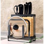 Casa si Gradina - Bucatarie si vesela - Organizare si depozitare bucatarie - Suporturi tacamuri si vase - Suport ustensile bucatarie, Quasar & Co.®, pentru capac/tocator, tacamuri si cutite, otel inoxidabil, 24x13x23.5cm,negru - Infinity.ro