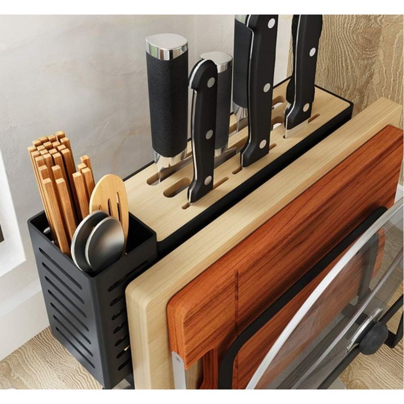 Casa si Gradina - Bucatarie si vesela - Organizare si depozitare bucatarie - Suporturi tacamuri si vase - Suport ustensile bucatarie, Quasar & Co.®, pentru capac/tocator, tacamuri si cutite, otel inoxidabil, 24x13x23.5cm,negru - Infinity.ro