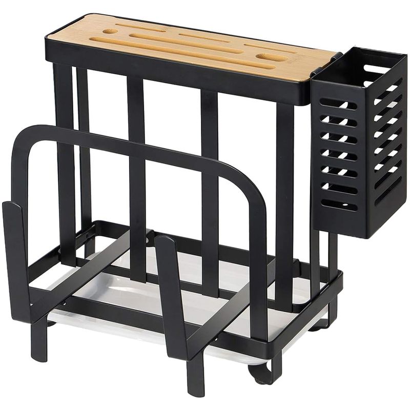 Casa si Gradina - Bucatarie si vesela - Organizare si depozitare bucatarie - Suporturi tacamuri si vase - Suport ustensile bucatarie, Quasar & Co.®, pentru capac/tocator, tacamuri si cutite, otel inoxidabil, 24x13x23.5cm,negru - Infinity.ro