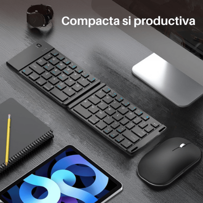 PC, gaming si accesorii - Periferice PC - Tastaturi - Tastatura Pliabila Slim, Bluetooth, fara fir, universala, compatibila Windows, Android, IOS, Negru - Infinity.ro