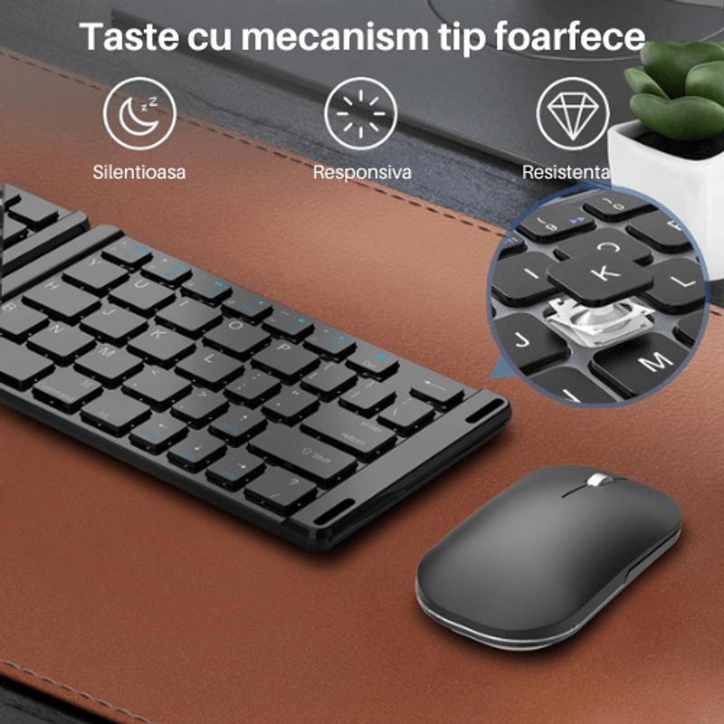 PC, gaming si accesorii - Periferice PC - Tastaturi - Tastatura Pliabila Slim, Bluetooth, fara fir, universala, compatibila Windows, Android, IOS, Negru - Infinity.ro