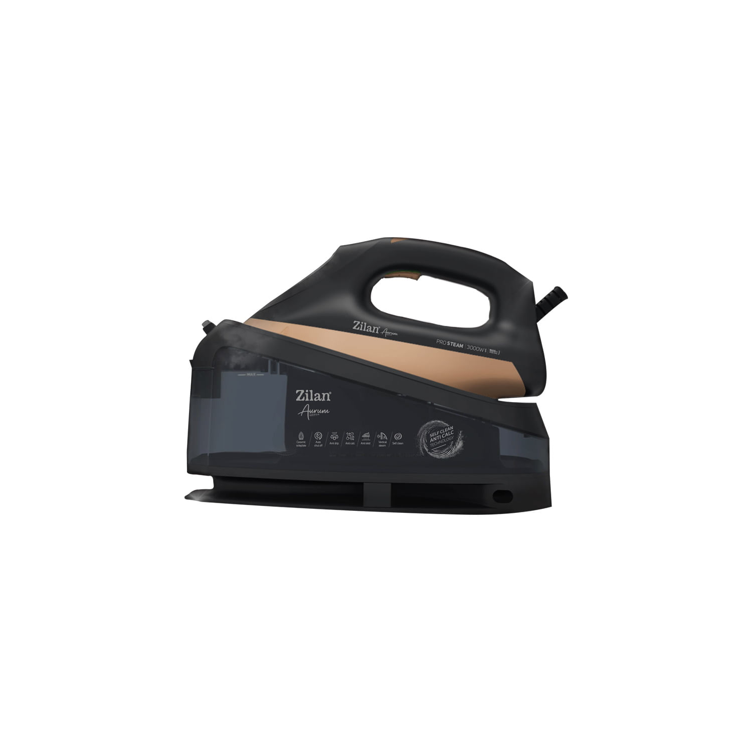 Fier de calcat Aurum cu statie Zilan ZLN4261 Negru, putere 3300W, incalzire in 35 secunde, sistem de auto oprire