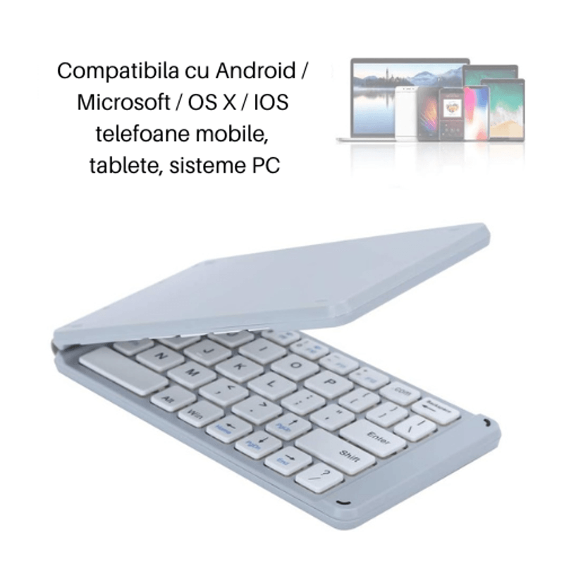 PC, gaming si accesorii - Periferice PC - Tastaturi - Tastatura Pliabila Slim, Bluetooth, fara fir, universala, compatibila Windows, Android, IOS, Argintiu - Infinity.ro