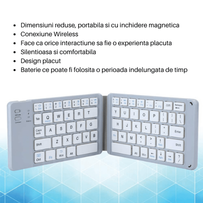 PC, gaming si accesorii - Periferice PC - Tastaturi - Tastatura Pliabila Slim, Bluetooth, fara fir, universala, compatibila Windows, Android, IOS, Argintiu - Infinity.ro