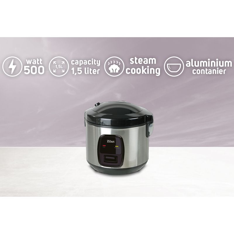 Electronice si Electrocasnice - Electrocasnice bucatarie - Aparate de gatit & desert - Aparate de gatit cu aburi - Aparat de gatit Zilan ZLN2793 2 in 1 pentru gatit orez si alimente la abur, capacitate 1.5L, 500W, sistem anti-alunecare - Infinity.ro