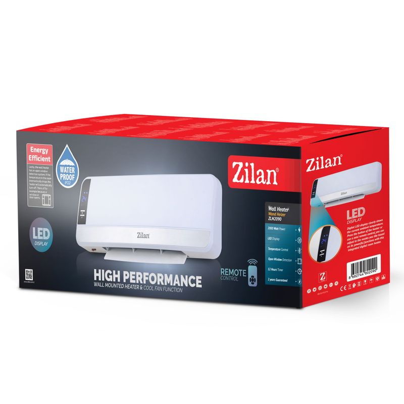Electronice si Electrocasnice - Climatizare si sisteme de incalzire - Aparate incalzire aer - Aeroterme - Aeroterma de perete Zilan ZLN2090 Alb, 2000W, display LED, temperatura reglabila - Infinity.ro
