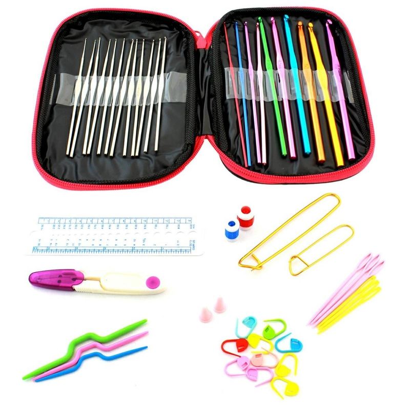 Casa si Gradina - Decoratiuni - DIY - Articole mercerie - Set 50 piese pentru crosetat in husa din piele ecologica, un cadou perfect pentru pasionatii de crosetat sau broderie - Infinity.ro
