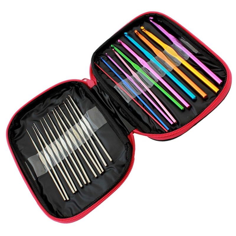 Casa si Gradina - Decoratiuni - DIY - Articole mercerie - Set 50 piese pentru crosetat in husa din piele ecologica, un cadou perfect pentru pasionatii de crosetat sau broderie - Infinity.ro