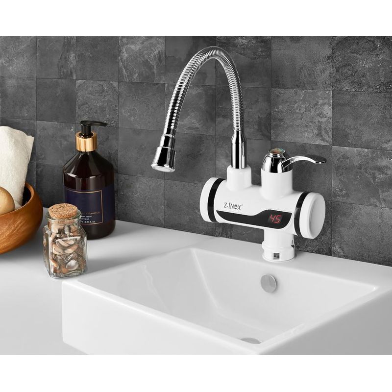 Casa si Gradina - Sanitare - Lavoar baie si accesorii - Baterii sanitare - Robinet electric Z-Inox ZLN5480 Alb, incalzire instanta, putere 3000W, inox - Infinity.ro