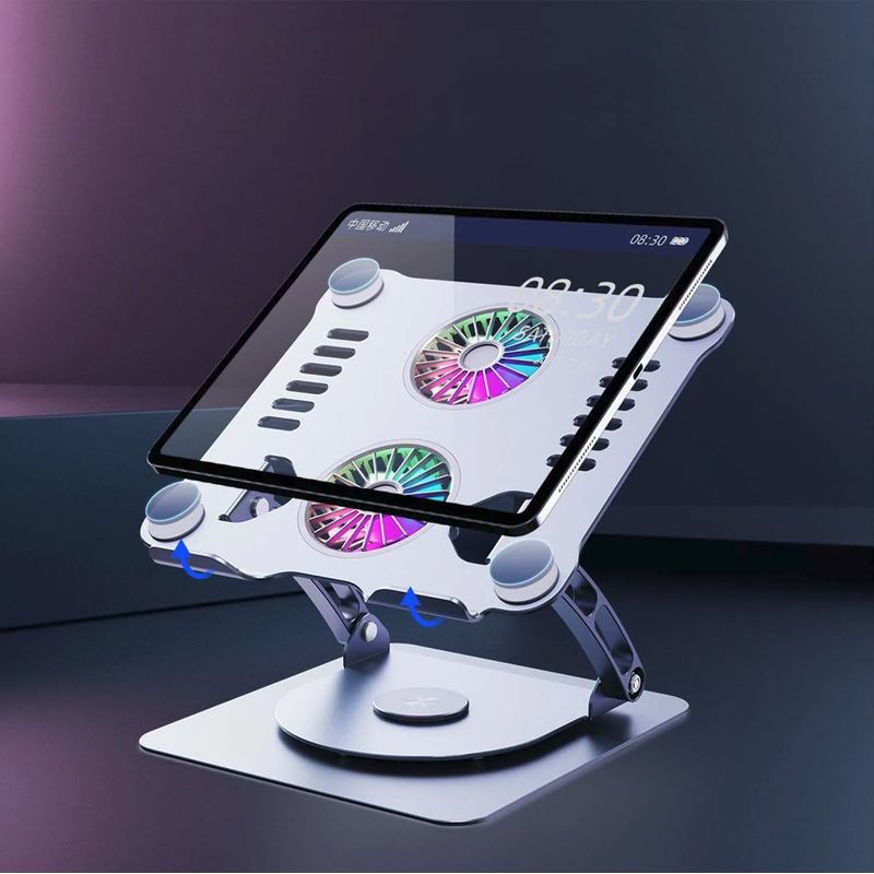 Laptop, Telefoane si Tablete - Laptopuri si accesorii - Accesorii Laptop - Standuri/Coolere notebook - Stand pentru laptop si tableta rotativ 360° grade, pliabil si portabil, inaltime reglabila, 2 Coolere integrate - Infinity.ro
