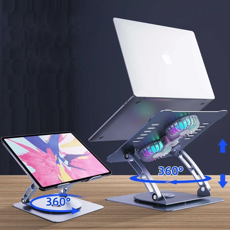 Laptop, Telefoane si Tablete - Laptopuri si accesorii - Accesorii Laptop - Standuri/Coolere notebook - Stand pentru laptop si tableta rotativ 360° grade, pliabil si portabil, inaltime reglabila, 2 Coolere integrate - Infinity.ro