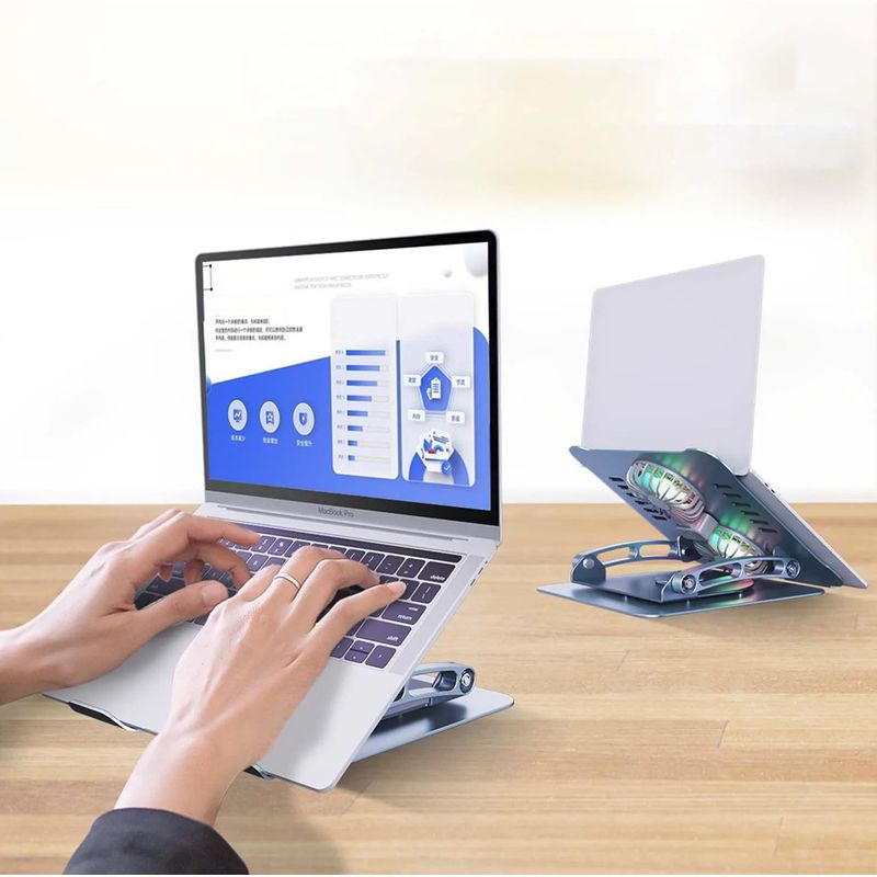 Laptop, Telefoane si Tablete - Laptopuri si accesorii - Accesorii Laptop - Standuri/Coolere notebook - Stand pentru laptop si tableta rotativ 360° grade, pliabil si portabil, inaltime reglabila, 2 Coolere integrate - Infinity.ro