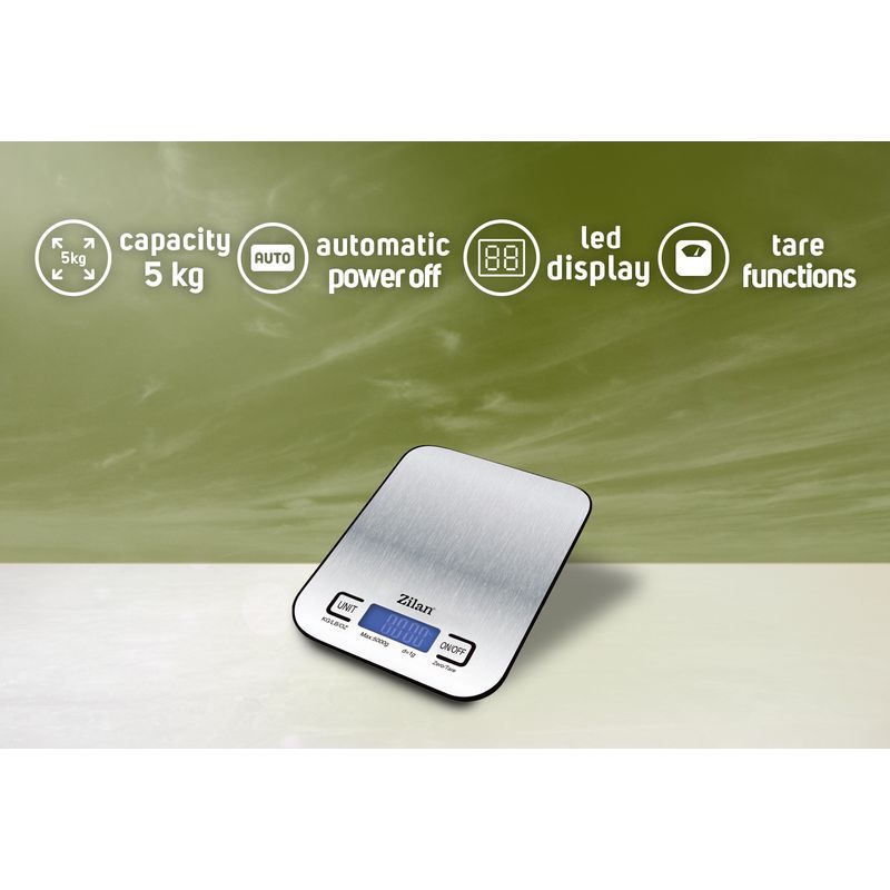 Electronice si Electrocasnice - Electrocasnice bucatarie - Mixere, tocatoare & roboti de bucatarie - Cantare de bucatarie - Cantar alimentar digital Zilan ZLN2984 Gri, capacitate 5000g, inchidere automata - Infinity.ro