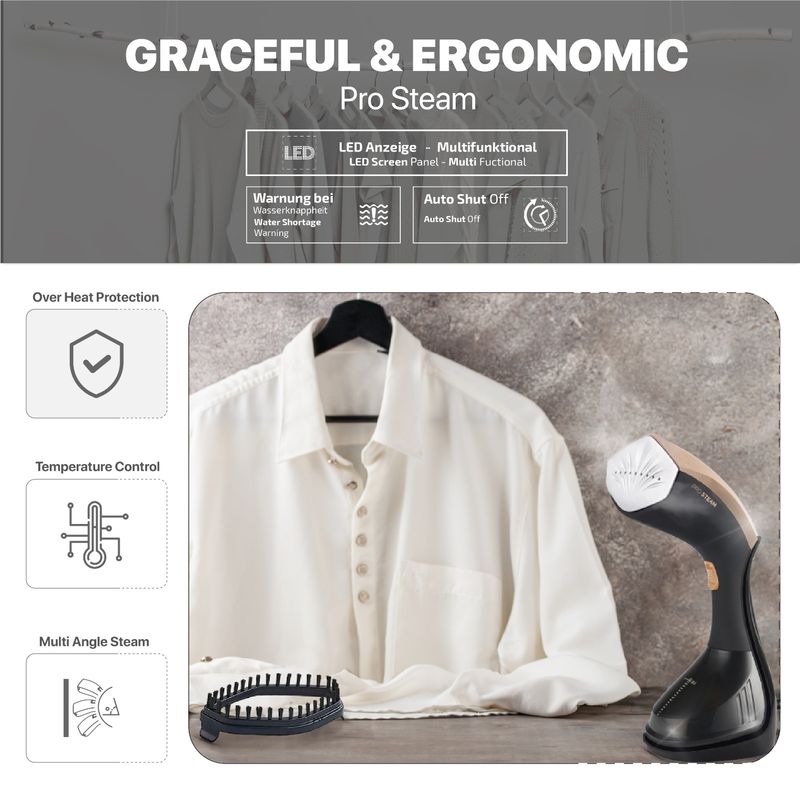 Electronice si Electrocasnice - Ingrijirea tesaturilor - Aparate de calcat cu aburi - Fier de calcat vertical cu aburi Zilan ZLN4254 AURUM, 1500W, 20g/min, 230 ml, ecran LED multi functional - Infinity.ro