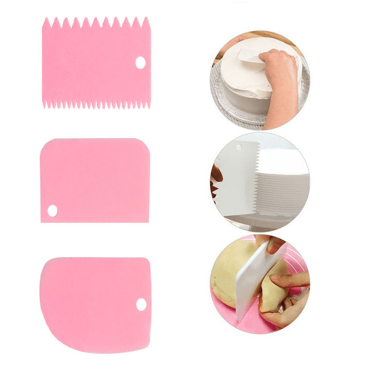 Casa si Gradina - Bucatarie si vesela - Ustensile bucatarie - Pensule, spatule si teluri bucatarie - Set 3 Spatule pentru Ornare cu Crema sau Frisca Torturi si Prajituri Roz - Infinity.ro