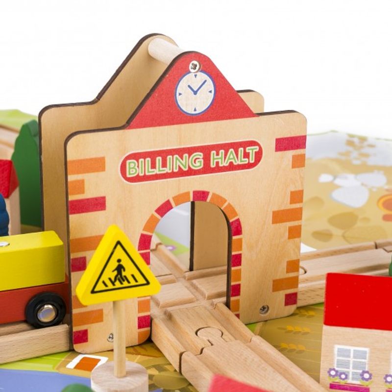 Jucarii, Copii si Bebe - Jucarii si jocuri - Jucarii & jocuri educative - Jucarii interactive - Circuit tren din lemn 54 pcs, 7Toys - Infinity.ro