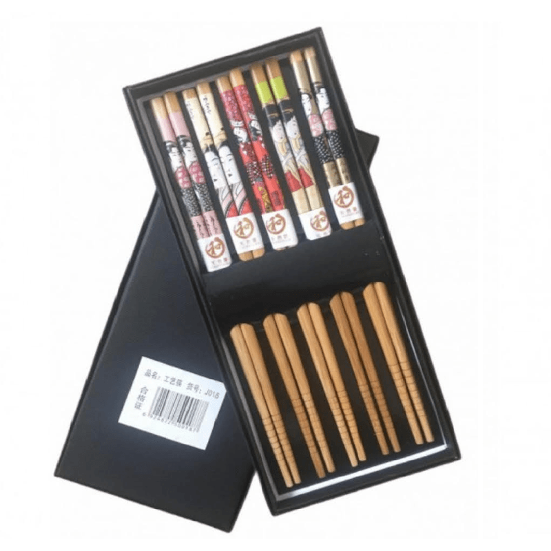 Casa si Gradina - Bucatarie si vesela - Vesela si tacamuri - Tacamuri si seturi - Set 5 Perechi Betisoare Chinezesti din Bambus Lacuit Model Floral 22 cm - Infinity.ro