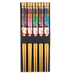 Casa si Gradina - Bucatarie si vesela - Vesela si tacamuri - Tacamuri si seturi - Set 5 Perechi Betisoare Chinezesti din Bambus Lacuit Model Floral 22 cm - Infinity.ro