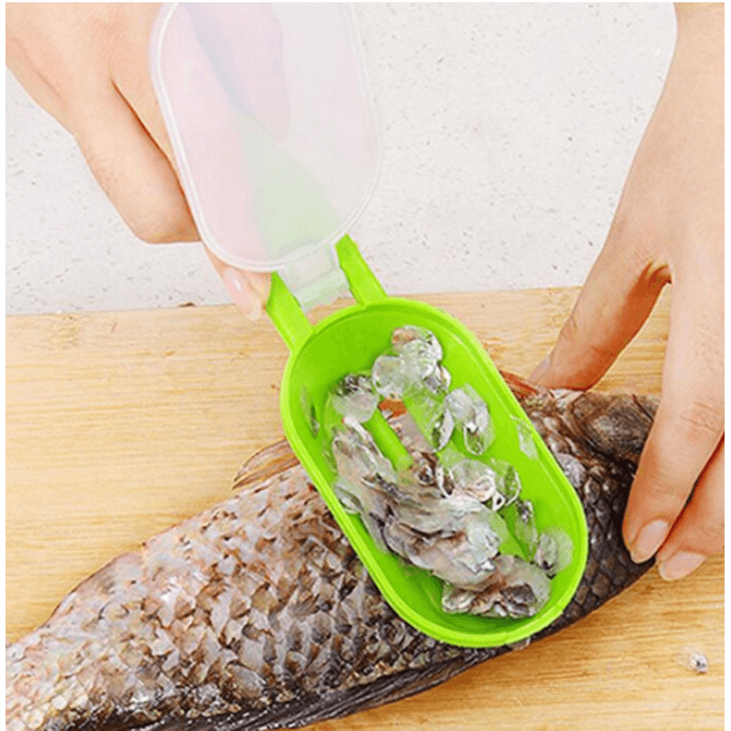 Casa si Gradina - Bucatarie si vesela - Ustensile bucatarie - Razatori si curatatoare - Aparat 2 in 1 pentru Curatat Solzi si Eviscerat Peste cu Capac 19,5 x 5,5 cm - Infinity.ro