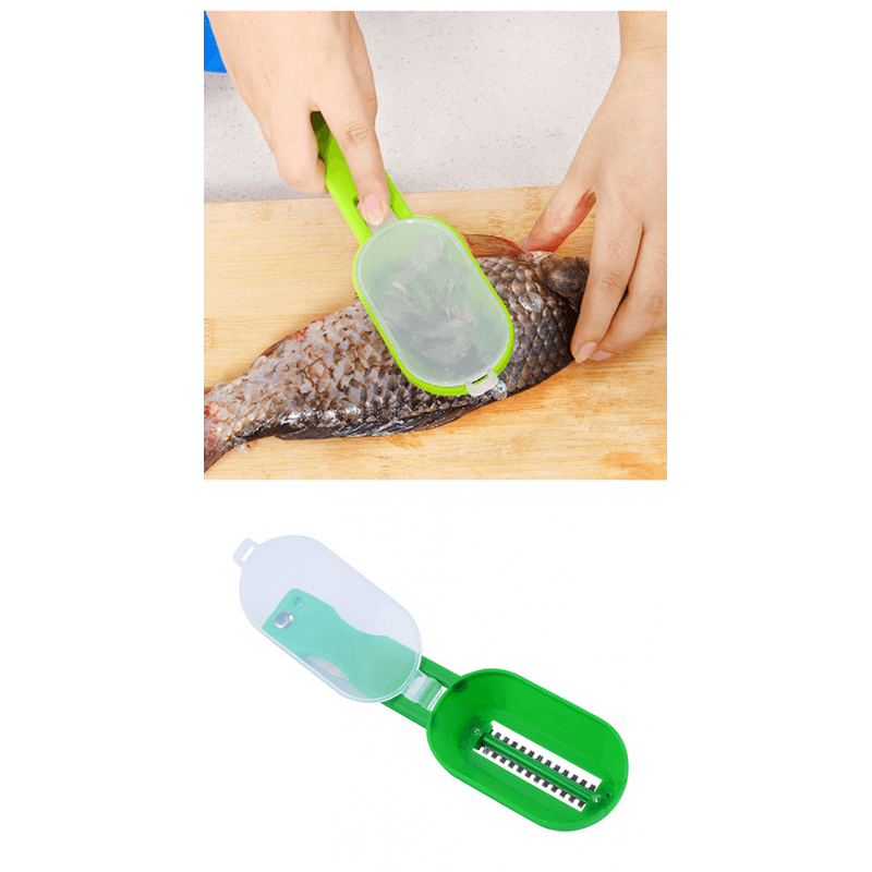 Casa si Gradina - Bucatarie si vesela - Ustensile bucatarie - Razatori si curatatoare - Aparat 2 in 1 pentru Curatat Solzi si Eviscerat Peste cu Capac 19,5 x 5,5 cm - Infinity.ro
