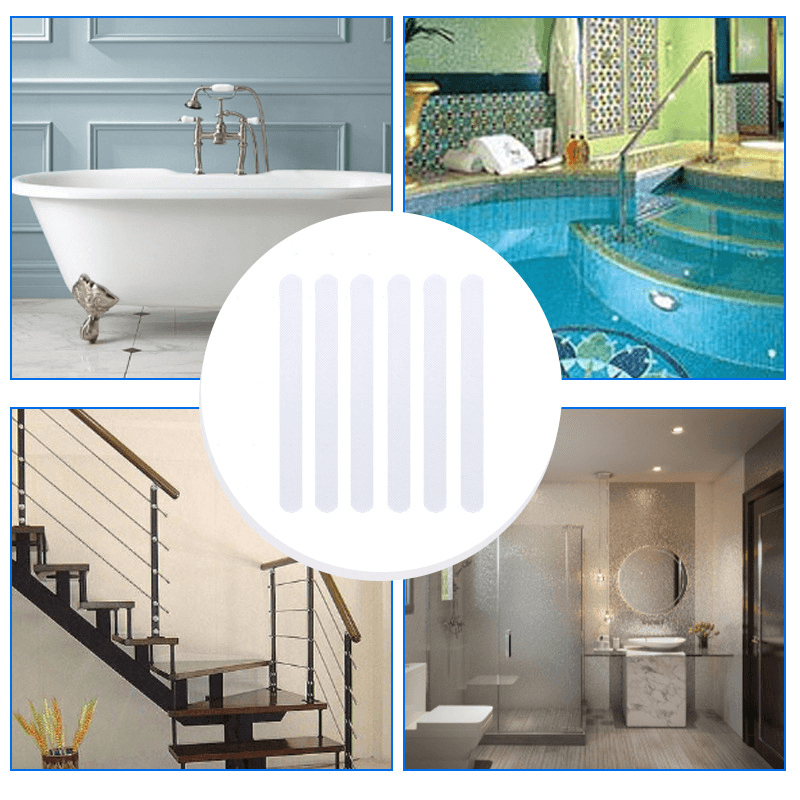 Casa si Gradina - Constructii - Gresie si faianta - Chit si adeziv faianta - Set 12 Bucati Banda Adeziva Antiderapanta din Silicon pentru Baie Trepte sau Podea 20 cm x 2 cm G Glixicom® - Infinity.ro