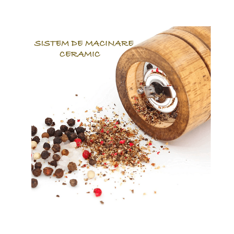 Casa si Gradina - Bucatarie si vesela - Ustensile bucatarie - Rasnite si dozatoare condimente - Rasnita Piper - Sare din Lemn si Metal cu Sistem de Macinare Ceramic Reglabil 22 x 5,5 cm G Glixicom® - Infinity.ro