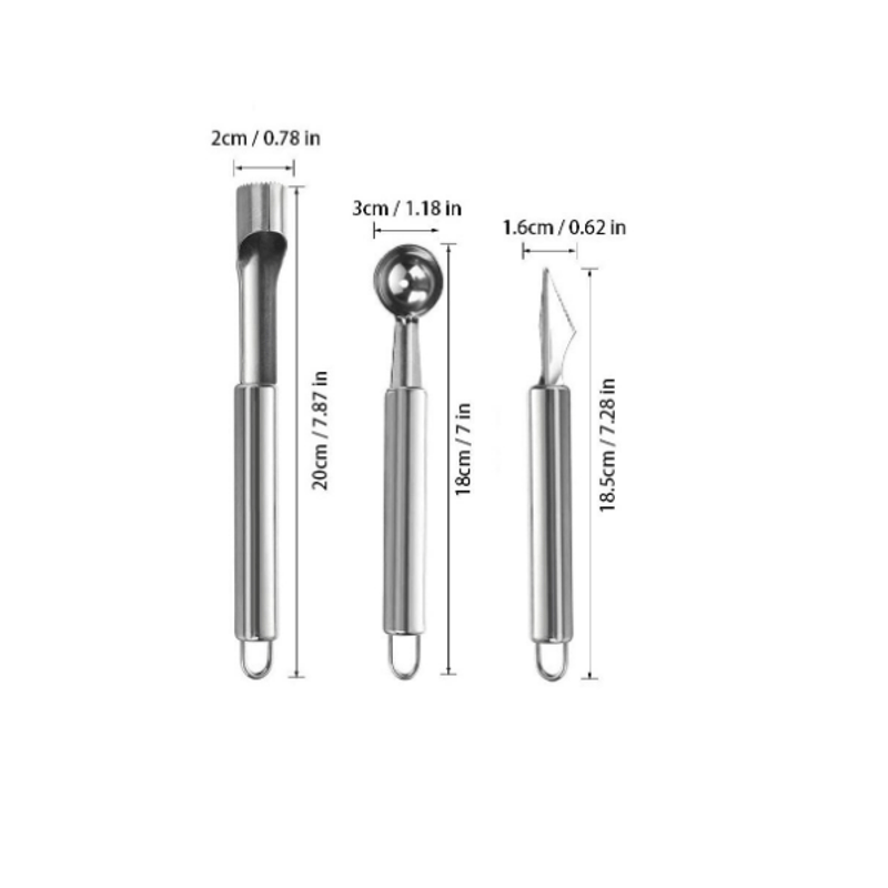 Casa si Gradina - Bucatarie si vesela - Ustensile bucatarie - Razatori si curatatoare - Set 3 Ustensile din Inox pentru Decorat si Curatat Legume sau Fructe - Infinity.ro