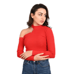 Fashion, accesorii si bijuterii - Femei - Imbracaminte femei - Camasi si bluze femei - Bluza dama casual LaceShoulder, rosu,  L - Infinity.ro