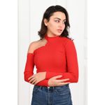 Fashion, accesorii si bijuterii - Femei - Imbracaminte femei - Camasi si bluze femei - Bluza dama casual LaceShoulder, rosu,  L - Infinity.ro