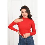 Fashion, accesorii si bijuterii - Femei - Imbracaminte femei - Camasi si bluze femei - Bluza dama casual LaceShoulder, rosu,  L - Infinity.ro