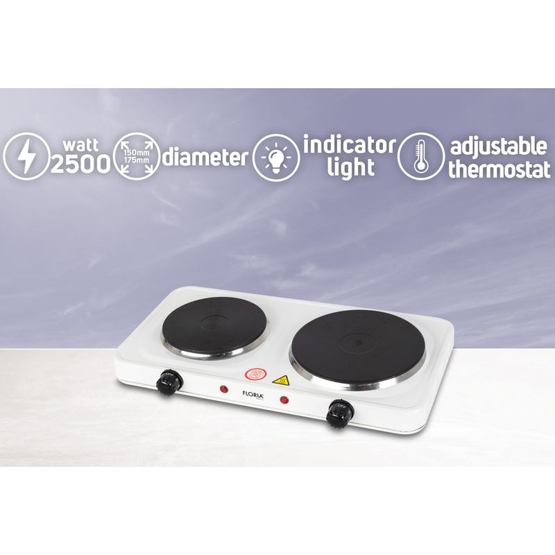 Electronice si Electrocasnice - Aragazuri, cuptoare si hote - Plite incorporabile - Plite electrice - Plita electrica Floria Alb ZLN-2843, 18.5 x 15.5 cm, 2 ochiuri, termostat reglabil, - Infinity.ro