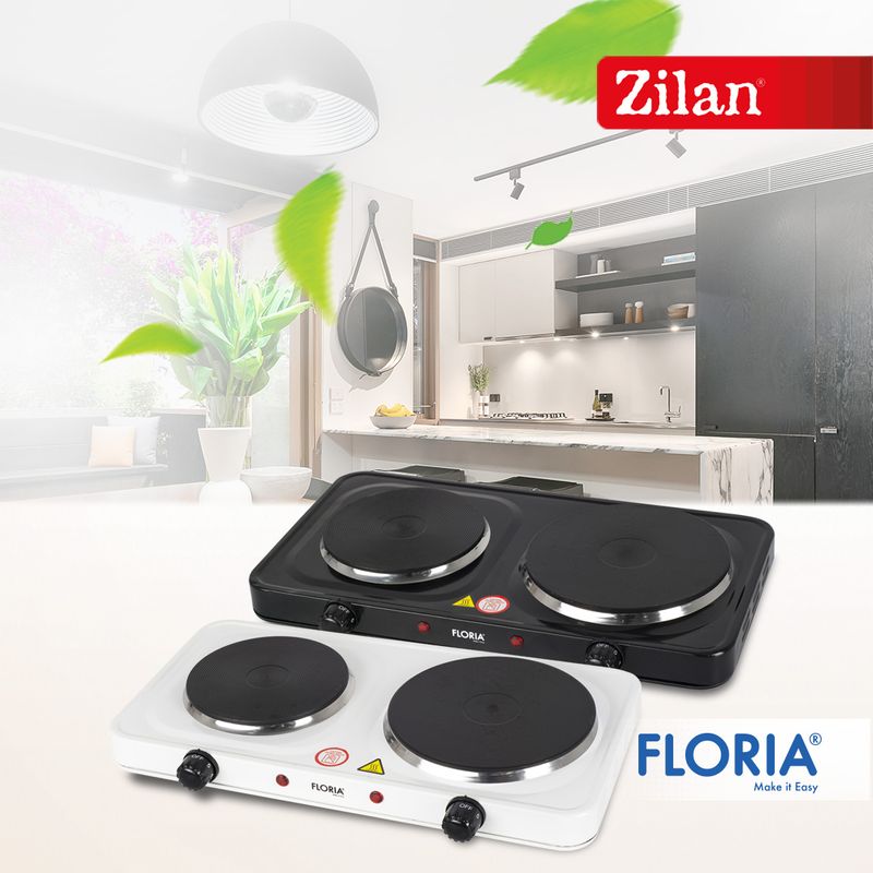 Electronice si Electrocasnice - Aragazuri, cuptoare si hote - Plite incorporabile - Plite electrice - Plita electrica Floria Alb ZLN-2843, 18.5 x 15.5 cm, 2 ochiuri, termostat reglabil, - Infinity.ro