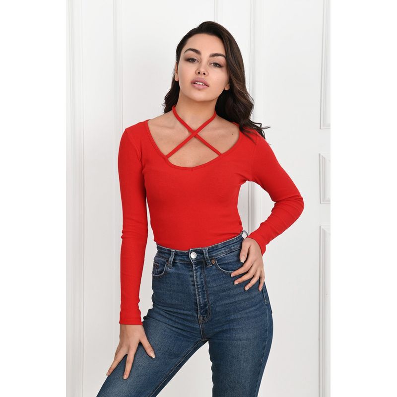 Fashion, accesorii si bijuterii - Femei - Imbracaminte femei - Camasi si bluze femei - Bluza dama casual X Style, rosu,  L - Infinity.ro