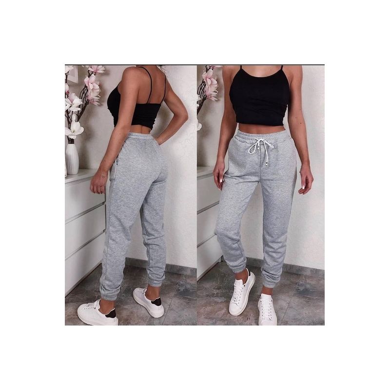 Fashion, accesorii si bijuterii - Femei - Imbracaminte femei - Pantaloni femei - Pantaloni Trening dama Hello, gri,  M - Infinity.ro