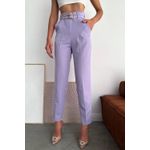Fashion, accesorii si bijuterii - Femei - Imbracaminte femei - Pantaloni femei - Pantalon dama office cu curele, lila,  L - Infinity.ro