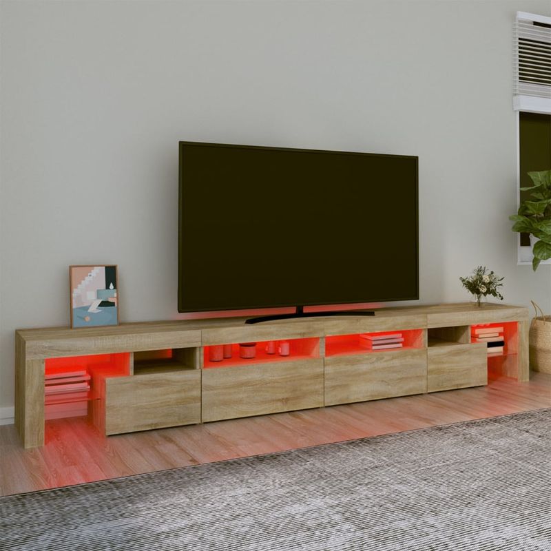 Casa si Gradina - Mobilier - Comode si corpuri - Comode - Comoda TV cu lumini LED, stejar sonoma,260x36,5x40cm - Infinity.ro