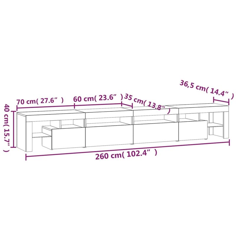 Casa si Gradina - Mobilier - Comode si corpuri - Comode - Comoda TV cu lumini LED, stejar sonoma,260x36,5x40cm - Infinity.ro