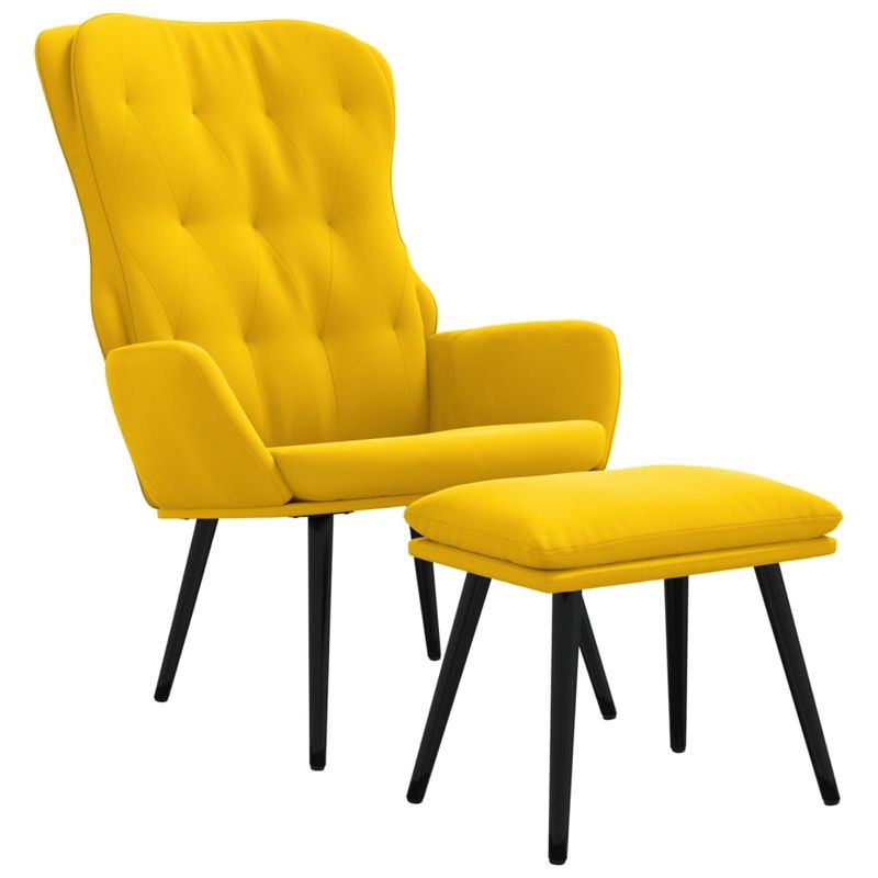 Casa si Gradina - Mobilier - Scaune si fotolii - Fotolii - Fotoliu de relaxare cu taburet, galben mustar, catifea - Infinity.ro