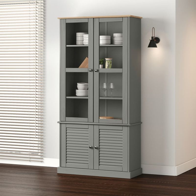 Casa si Gradina - Mobilier - Biblioteci si rafturi - Biblioteci - Vitrina de sticla VIGO, gri, 85x35x170 cm, lemn masiv de pin - Infinity.ro